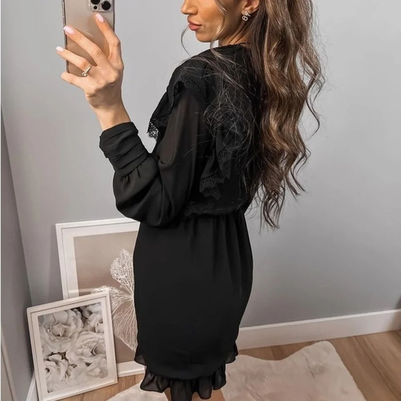 Zara Black Lace Ruffled Mini Dress - Picture 3 of 7